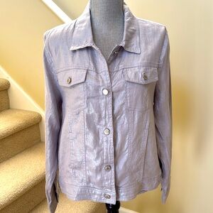 Jones New York Shimmering Metallic Lavendar Linen Jacket. Size XL.